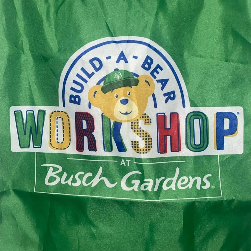 NWOT Build A Bear Multi-Color GREEN Drawstring Bag Busch Gardens Mesh Top